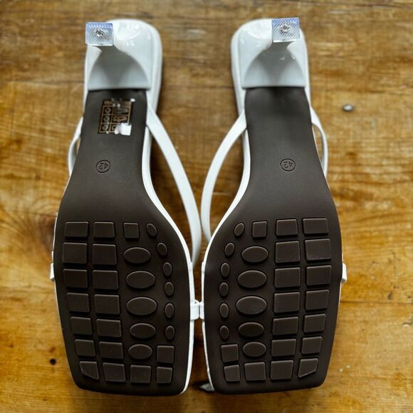 White Faux Leather Scrappy Square Toe Kitten Heel Slides - Picture 5 of 9